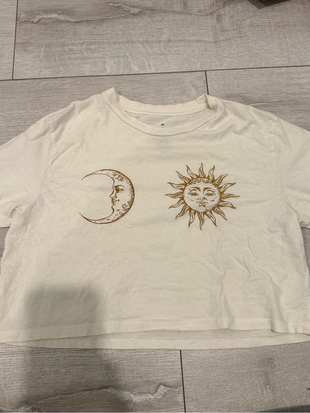 PacSun Cream Crop Tee with Gold Sun & Moon Graphic